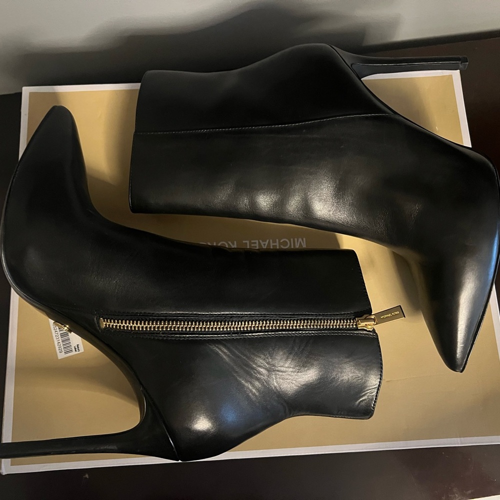 MICHAEL Michael Kors Black Leona Boots with Gold Zipper